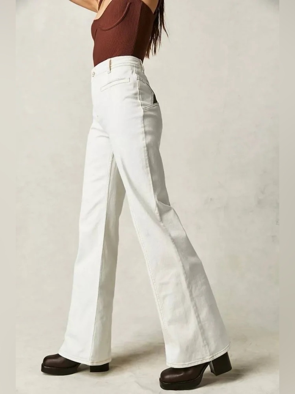 Free People Firecracker Flare Jean We The Free Suede Stars Desert Plains 27S NWT - Picture 5 of 10